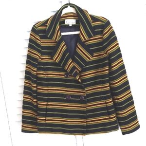 Elliott Lauren Jacket, Wool Blend, Sz‎ 8, Double Breasted, Striped, Green Yellow